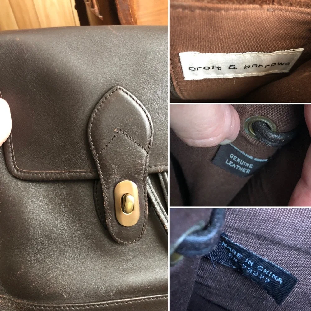 Vintage croft & barrow dark brown genuine leather backpack